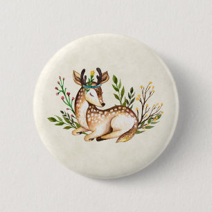 Pretty Watercolor Deer Laying Down Boho 6 Cm Round Badge