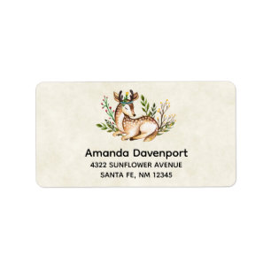 Pretty Watercolor Deer Laying Down Boho Label