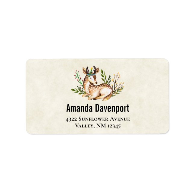 Pretty Watercolor Deer Laying Down Boho Label (Front)