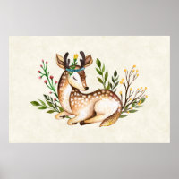 Pretty Watercolor Deer Laying Down Boho