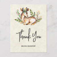 Pretty Watercolor Deer Laying Down Boho Thank You