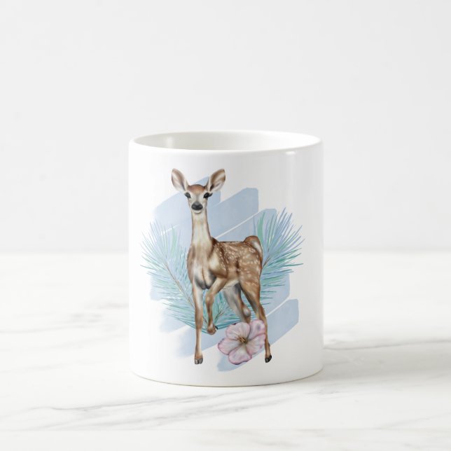 Pretty Watercolor Deer Pine Leaves Holiday Mug (Center)