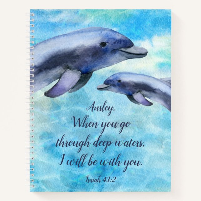 Pretty Watercolor Dolphins Personalised Notebook (Front)