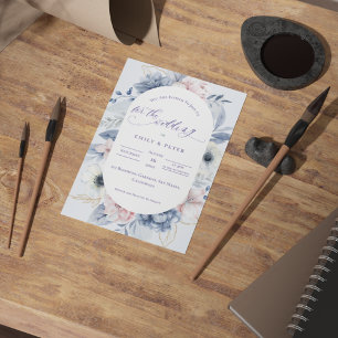 Pretty Watercolor Dusty Blue Floral Wedding Invitation