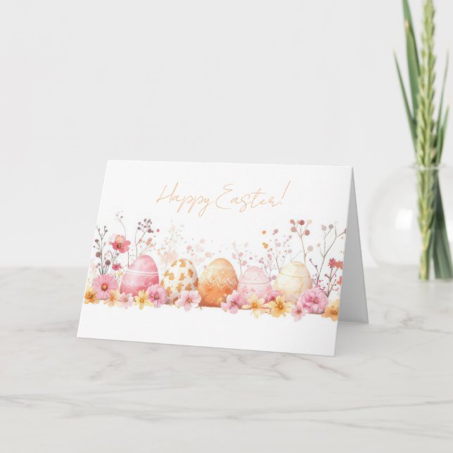 Pretty Watercolor Easter Eggs Holiday Card (Front)