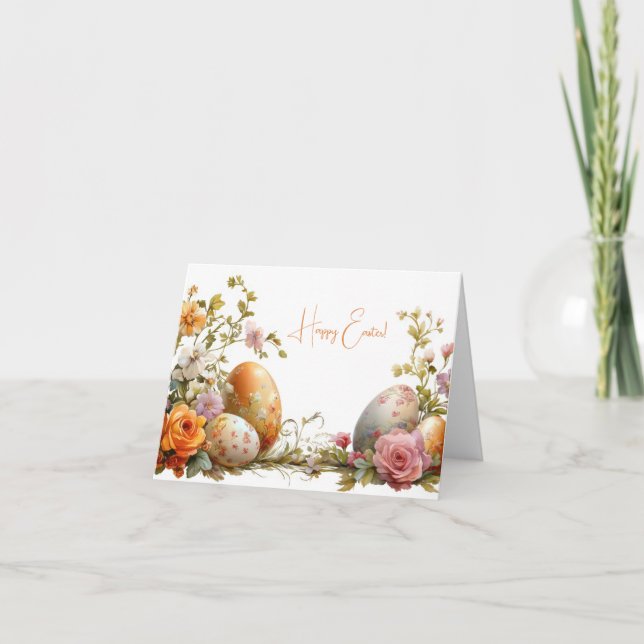 Pretty Watercolor Easter Eggs Holiday Card (Front)