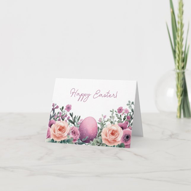 Pretty Watercolor Easter Eggs Holiday Card (Front)
