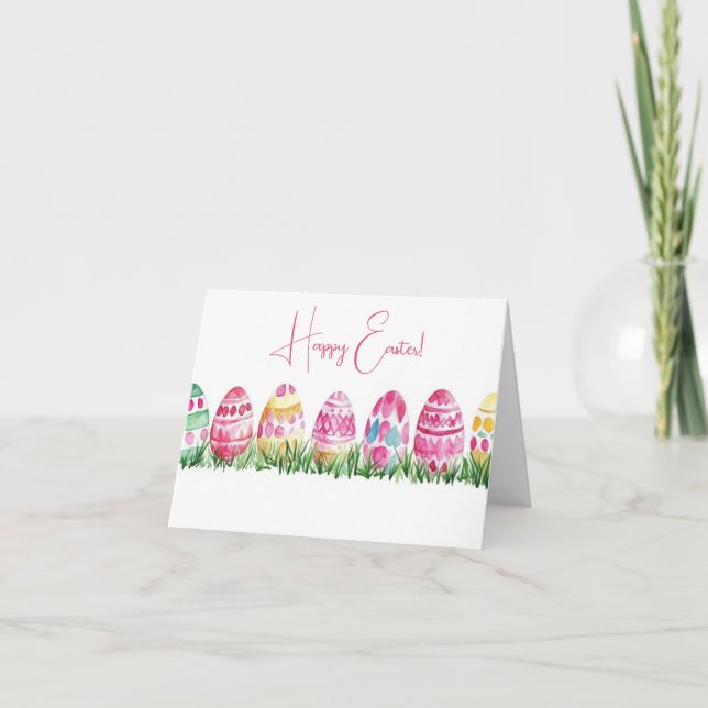 Pretty Watercolor Easter Eggs Holiday Card (Front)