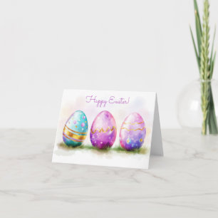 Pretty Watercolor Easter Eggs Holiday Card