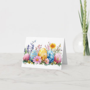 Pretty Watercolor Easter Eggs Holiday Card