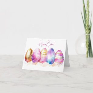 Pretty Watercolor Easter Eggs Holiday Card