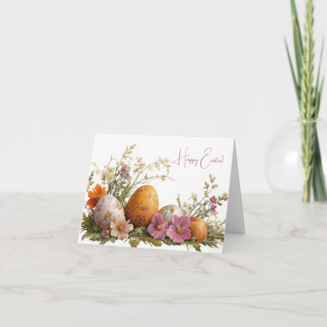 Pretty Watercolor Easter Eggs Holiday Card (Front)