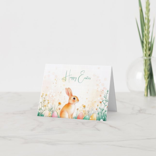 Pretty Watercolor Easter Eggs Holiday Card (Front)