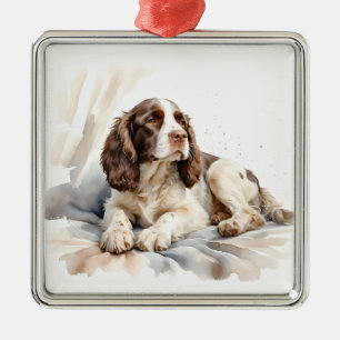 PRETTY WATERCOLOR ENGLISH SPRINGER SPANIEL DOG METAL TREE DECORATION