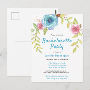 Pretty Watercolor Floral Bachelorette Party Invite Postcard