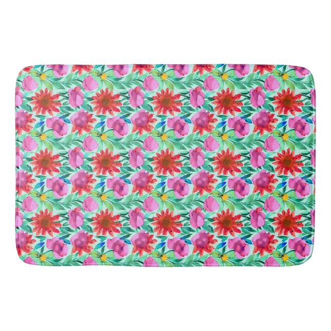 Pretty Watercolor Floral  Bath Mat (Front)