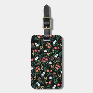 Pretty Watercolor Floral Black Botanical Luggage Tag