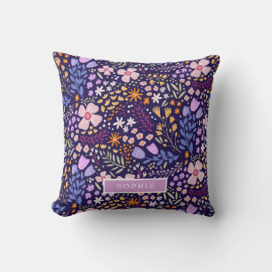 Pretty Watercolor Floral Blooming Custom Name Cushion