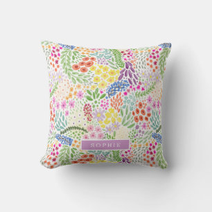 Pretty Watercolor Floral Blooming Custom Name Cushion