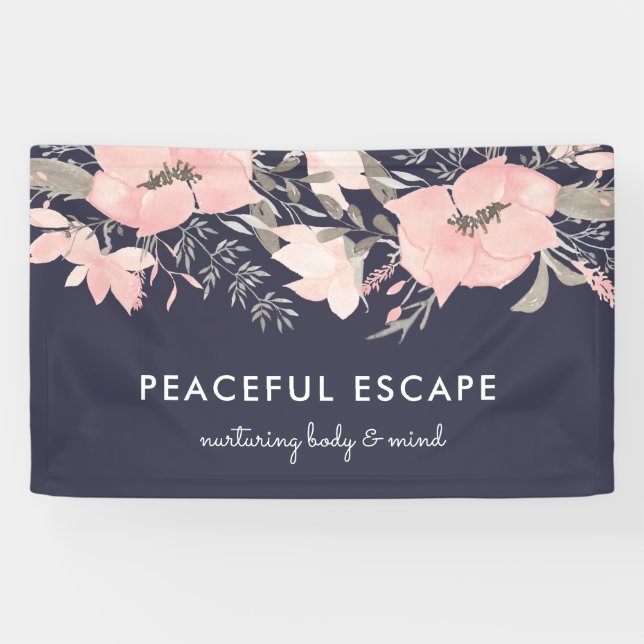 Pretty Watercolor Floral Blush and Navy Banner (Horizontal)