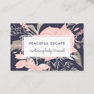 Pretty Watercolor Floral Blush and Navy Business Card