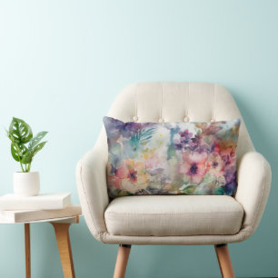 Pretty Watercolor Floral Botanical Pattern Lumbar Cushion