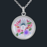 Pretty Watercolor Floral Bouquet Monogram Sterling Silver Necklace<br><div class="desc">Pretty personalised necklace with watercolor floral art.</div>