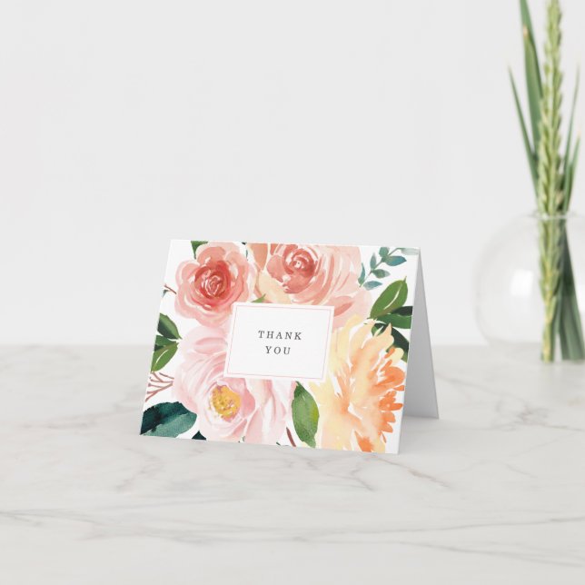 Pretty Watercolor Floral Bridal Shower Thank You Card (Front)