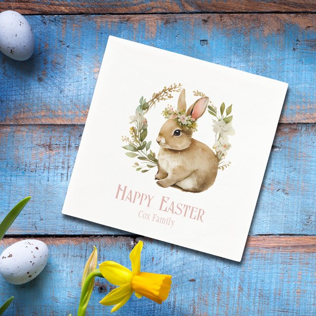 Pretty Watercolor Floral Bunny Happy Easter  Napkin (Pretty Watercolor Floral Bunny Happy Easter Napkins
)