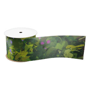 Pretty Watercolor Floral Bush Graphic Art Painting Satin Ribbon