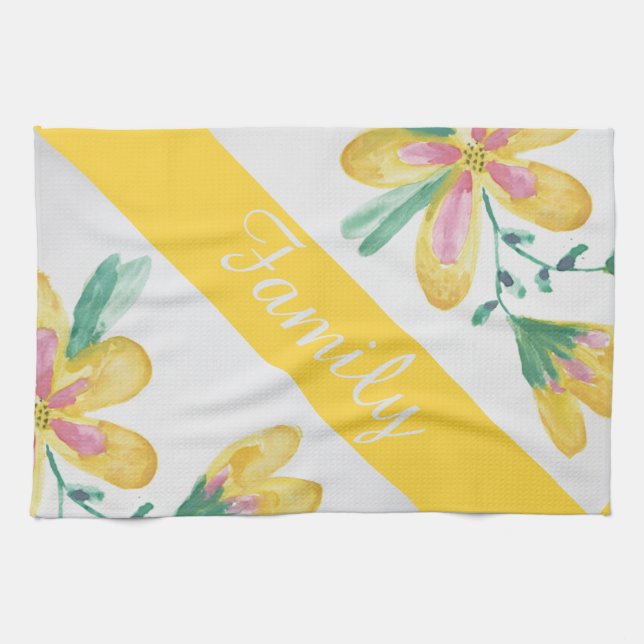 Pretty watercolor floral cotton tea towel (Horizontal)