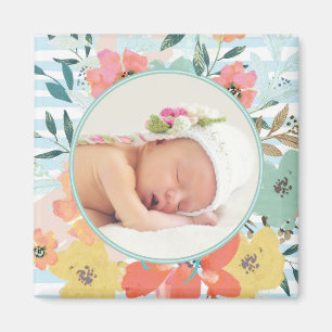 Pretty Watercolor Floral Custom Photo Magnet