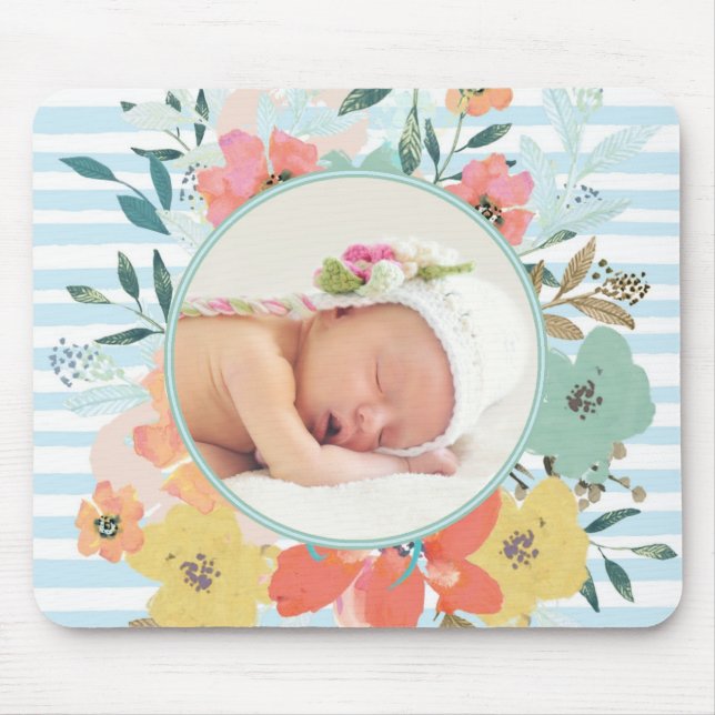 Pretty Watercolor Floral Custom Photo Mouse Pad (Front)
