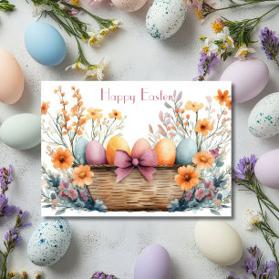 Pretty Watercolor Floral Easter Egg Holiday Card