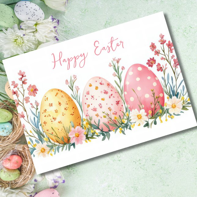 Pretty Watercolor Floral Easter Egg Holiday Card (Creator Uploaded)