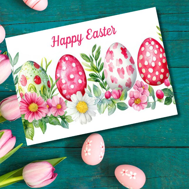 Pretty Watercolor Floral Easter Egg Holiday Card (Creator Uploaded)