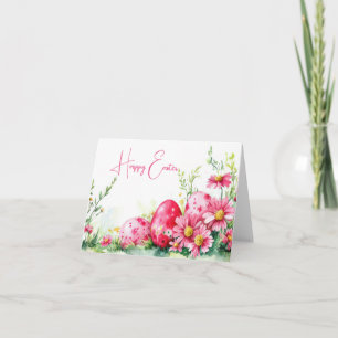 Pretty Watercolor Floral Easter Eggs Holiday Card