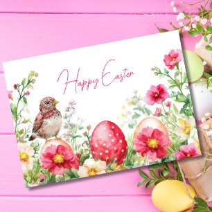 Pretty Watercolor Floral Easter Eggs Holiday Card