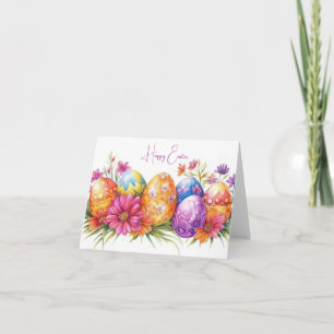 Pretty Watercolor Floral Easter Eggs Holiday Card