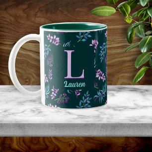 Pretty Watercolor Floral Garden Personalized Two-Tone Coffee Mug