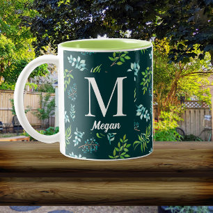 Pretty Watercolor Floral Garden Personalized Two-Tone Coffee Mug