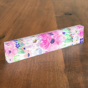 Pretty watercolor floral hand paint design nameplate