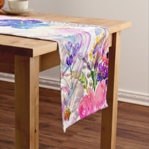 Pretty watercolor floral hand paint design short table runner