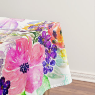 Pretty watercolor floral hand paint design tablecloth