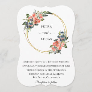 Pretty Watercolor Floral Hoop Frame Wedding Invitation