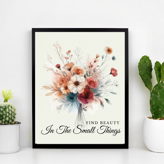 Pretty Watercolor Floral Inspirational Quote  Poster (Pretty Watercolor Floral Inspirational Quote Poster for Home or Office)