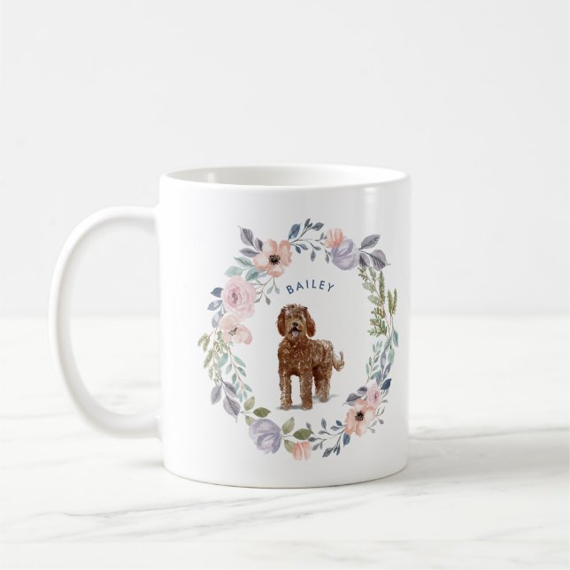 Pretty Watercolor Floral | Labradoodle Dog Coffee Mug (Left)