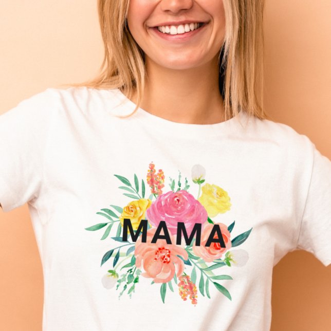 Pretty Watercolor Floral MAMA Mum T-Shirt (Creator Uploaded)