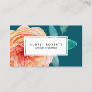 Pretty Watercolor Floral Pattern Peach Teal Green Business Card