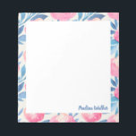 Pretty Watercolor Floral Pattern Pink Blue Name Notepad<br><div class="desc">A pretty floral pattern of cute flowers painted with watercolors in shades of blue and pink,  personalised with your name. Please contact me with any questions or requests.</div>